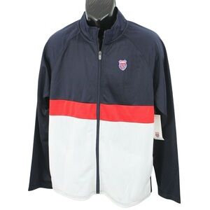 K-Swiss Men's Black and White Jacket with Red Stripe